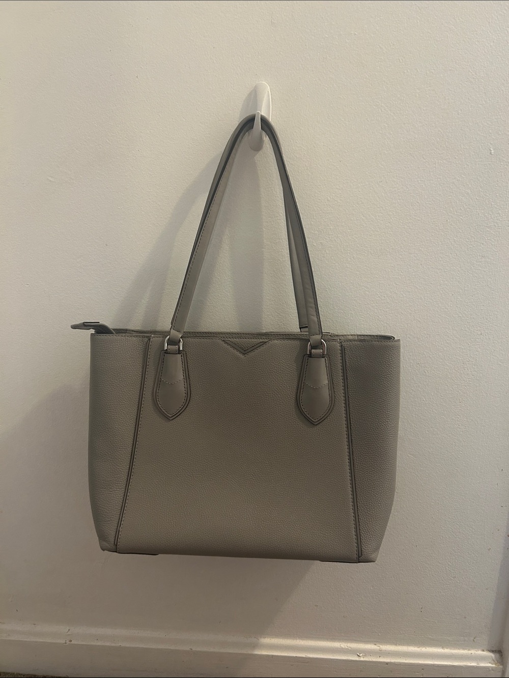 Michael Kors Taupe Leather Tote with MK Charm - Picture 2 of 4